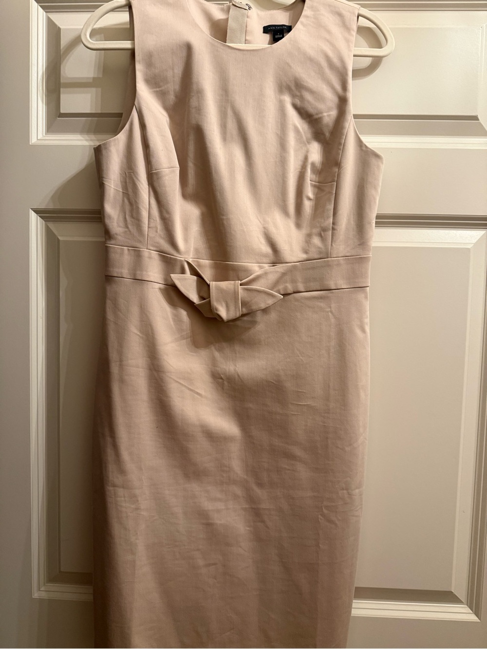 Ann Taylor Tan Sleeveless Midi Sheath Dress with Knot Waist